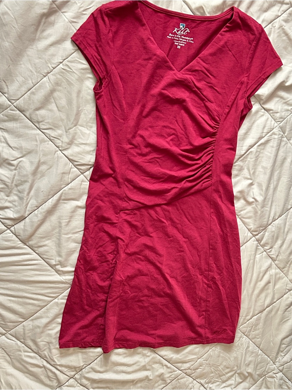 Kuhl Short-Sleeve Ruched Wine Mini Dress